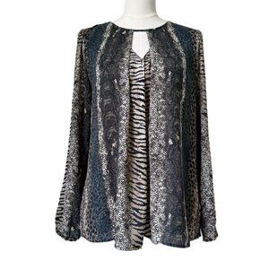 DR2 | Green & Tan Multi-Print Long Sleeve Top Sz M
